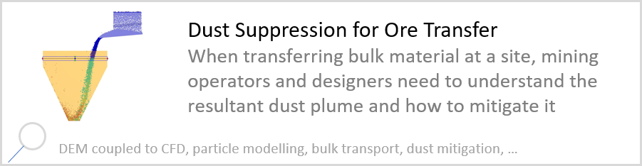 Dust Suppression for Ore Transfer When transferring bulk material at a site, mining operators and designers need to understand the resultant dust plume and how to mitigate it